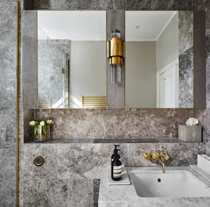 Stylish bathroom design with grey marble in Fulham townhouse